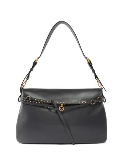 Pinko Studded Leather Tote Bag In Black