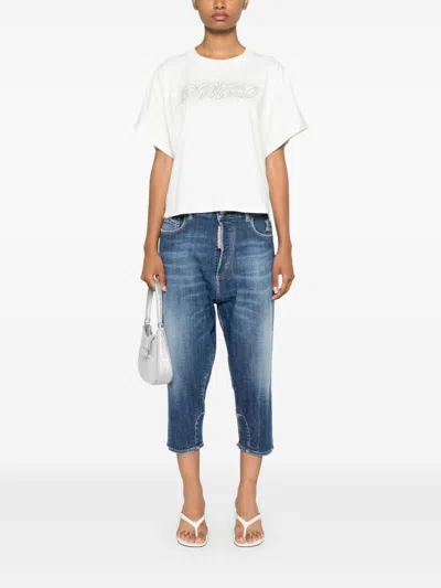 Pinko Studded-logo T-shirt In Bianco-biancaneve