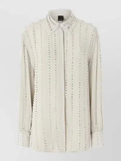 Pinko Studded Long Sleeve Shirt Button Cuffs In Neutral