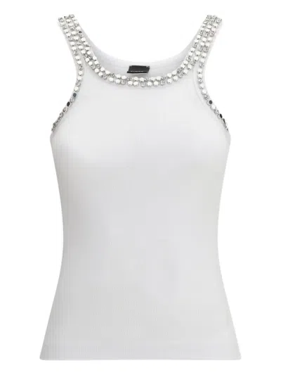Pinko White Ribbed Sleeveless Top With Scoop Neck