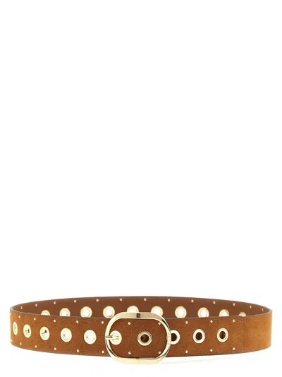 Pinko Studded Suede Belt In Tan