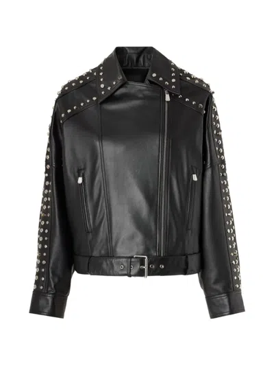 Pinko Stud-embellished Belted Jacket In Black