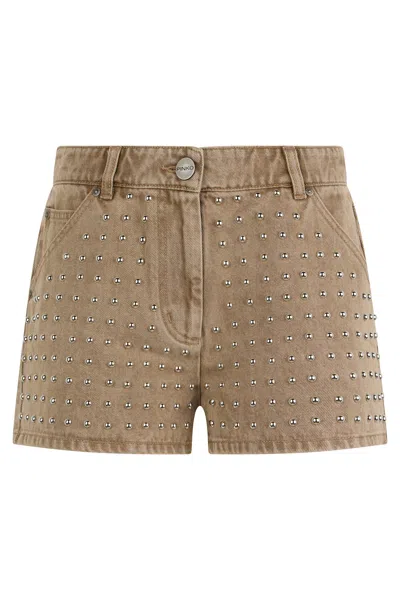 Pinko High Waist Denim Shorts Studded Design In Brown