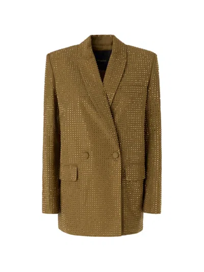 Pinko Stud-embellished Double-breasted Blazer In Green