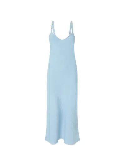 Pinko Stud-embellished Frayed Maxi Dress In Blue