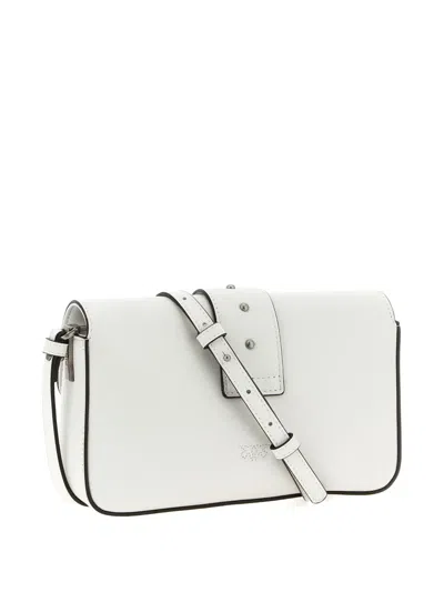 Pinko Studs Buckle Leather Shoulder Bag In White