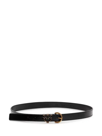 Pinko Stylish Belt With Logo Buckle In Nero/antique Gold