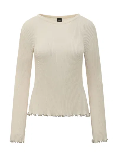 Pinko Stylish Knit Mini Sweater In Bianco Tortora