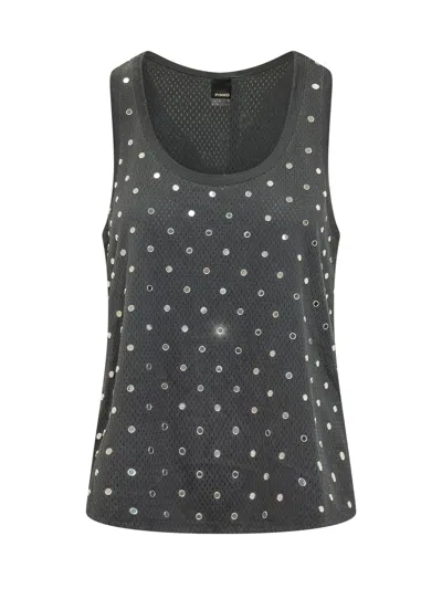 Pinko Stylish Mesh Tank Top With Embellishments In Gray