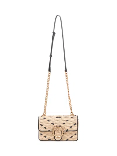 Pinko Stylish Shoulder Bag With Logo Design In Paglia/nero-antique Gold