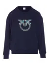 Pinko Nelly Sweatshirt With Love Birds Embroidery In Blue