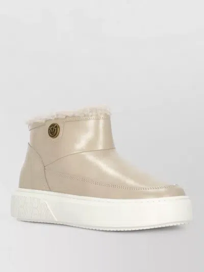Pinko Suede Ankle Sneakers Round Toe Sole In White