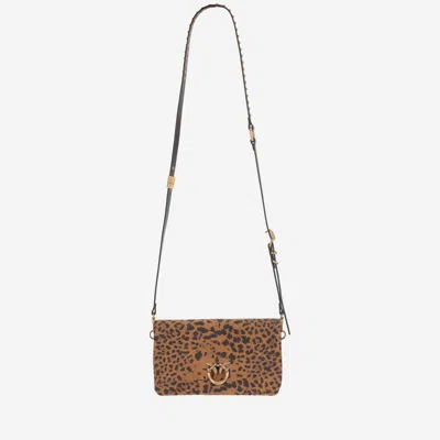 Pinko Suede Bag With Animal Print In Brown