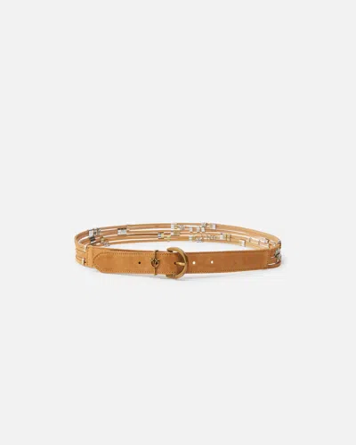 Pinko Suede Belt With Loops In Torrone-mix Gal. Gold-nikel