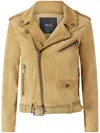 Pinko Suede Biker Jacket In Neutrals