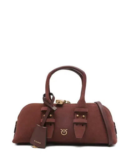 Pinko Suede Bowling Tote Bag In Brown