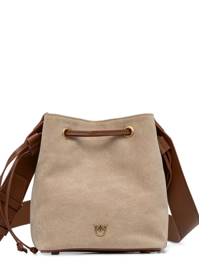 Pinko Suede Bucket Bag In Brown