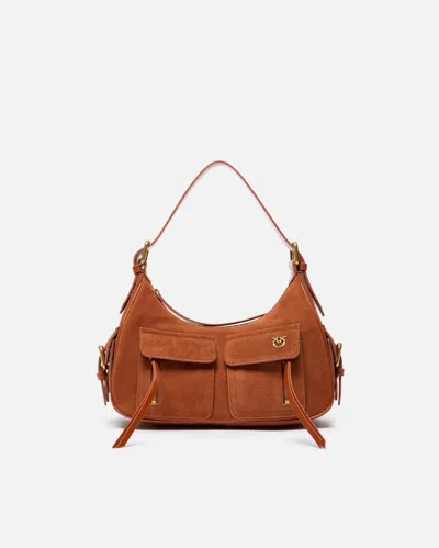 Pinko Suede Cargo Shoulder Bag With Pockets