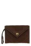 Pinko Quilted Suede Clutch With Leather Accents In Brown