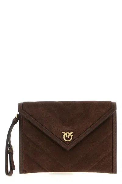 Pinko Suede Clutch In Brown