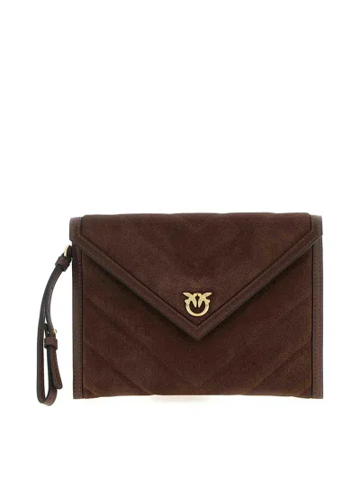 Pinko Suede Clutch In Brown
