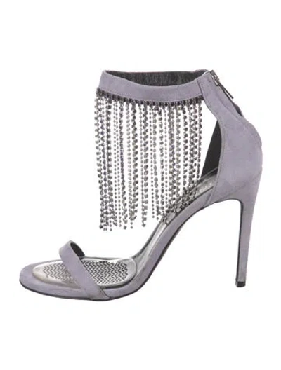 Pre-owned Pinko Suede Crystal Embellishments Sandals In Purple