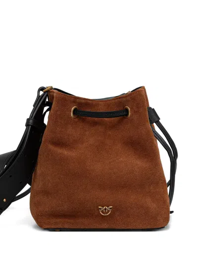 Pinko Suede Drawstring Bucket Bag In Brown