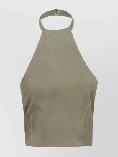 Pinko Suede Halterneck Top With Back Tie Detail In Green