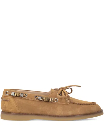Pinko Suede Lace-up Loafers In Brown