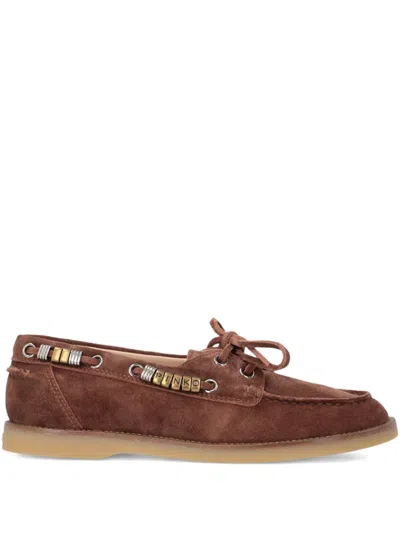 Pinko Suede Lace-up Loafers In Brown