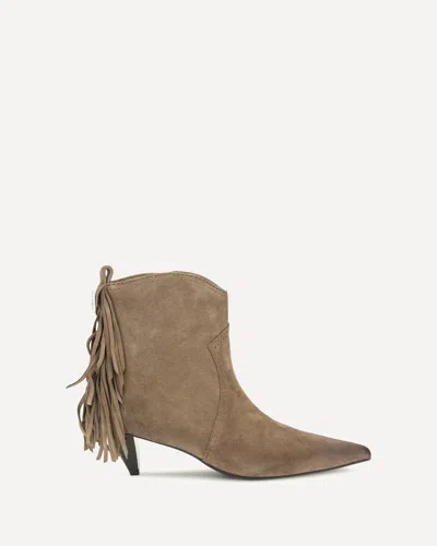Pinko Suede Leather Didi Ankle Boots With Fringes In Beige