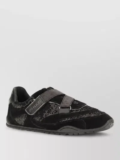 Pinko Suede Leather Embellished Sneakers In Black