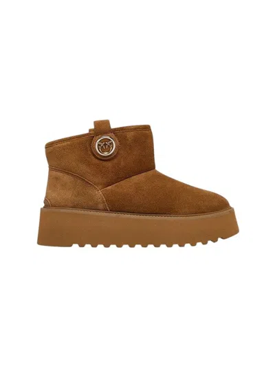 Pinko Suede Platform Ankle Boot In Brown