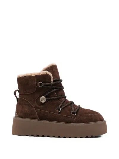 Pinko Suede Platform Boots In Brown