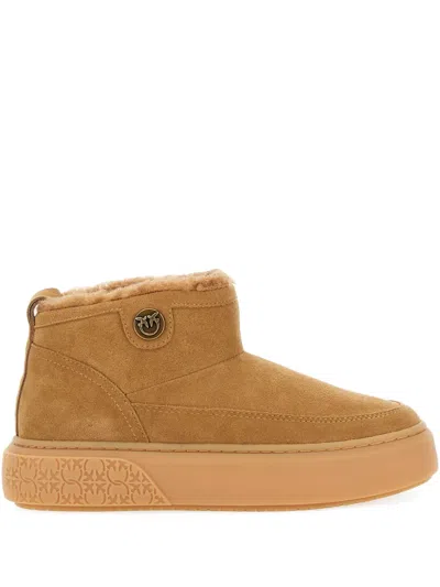 Pinko Suede Platform Boots In Neutral