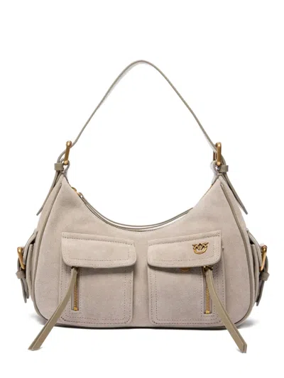 Pinko Suede Shoulder Bag In Gray