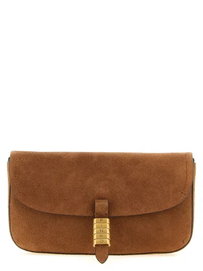 Pinko Suede Shoulder Bag In Tan