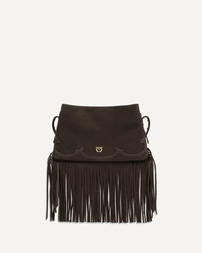 Pinko Suede Shoulder Bag With Fringes In Brown