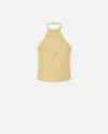Pinko Suede Halterneck Tie-back Sleeveless Top In Jaune Canna