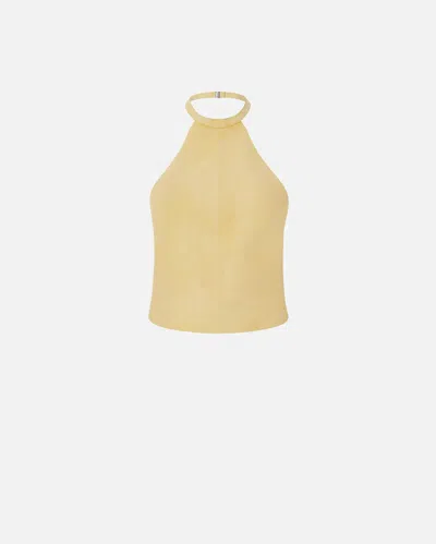 Pinko Suede Halterneck Tie-back Sleeveless Top In Yellow