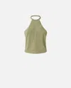 Pinko Suede Top With Open Back In Light Moss Green