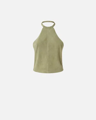 Pinko Suede Top With Open Back In Light Moss Green