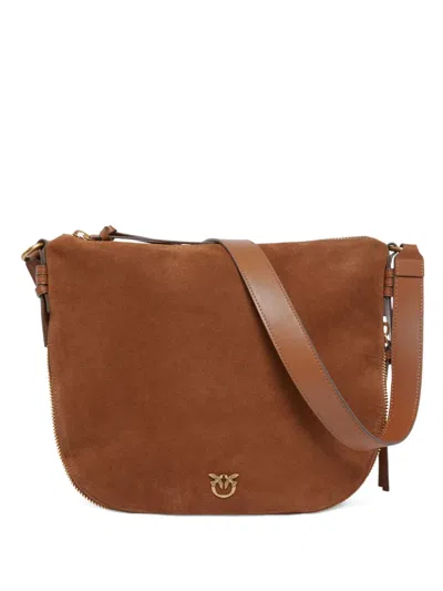 Pinko Suede Zip-fastening Shoulder Bag In Brown