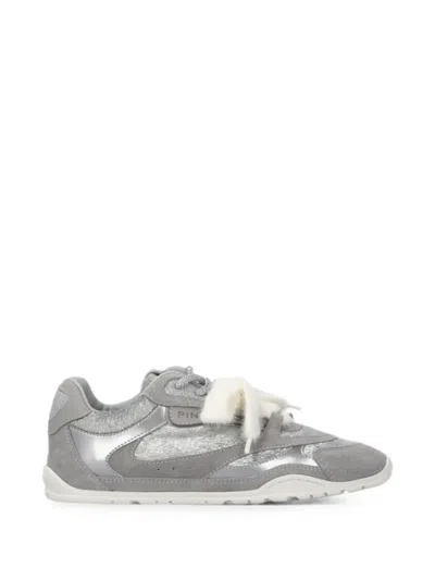 Pinko Suede-panelled Glitter-detail Sneakers In Gray