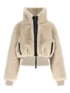 Pinko Fur-effect Cropped Jacket In Neutral