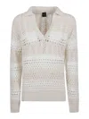 Pinko Textured Knit White Sweater With Stylish Collar In White