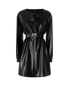Pinko Short Black Leather-effect Dress In Black