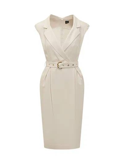 Pinko Suit With Belt And Notched Collar In Bianco Cigno