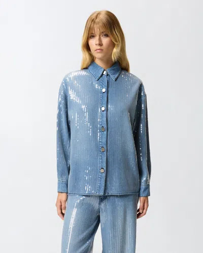 Pinko Overshirt In Denim Full Paillettes In Blue