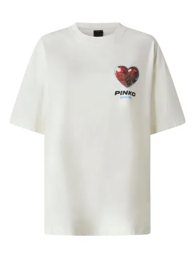 Pinko Surreal Love Heart-snake Print T-shirt In White